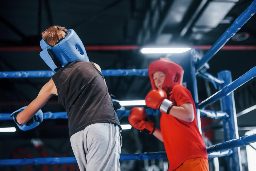 boxing in protective equipment